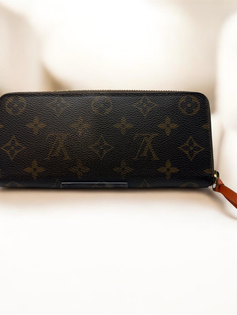 Louis Vuitton Clemence Orange and Brown Zip Wallet Interior